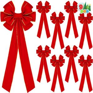 JOYIN 3PCS Big Red Velvet Christmas Bows, 30.7" Long by 10.6" Wide Giant Velvet Decor for Christmas Tree, Large Wreath Bows, Indoor Outdoor Holiday Xmas Decorations