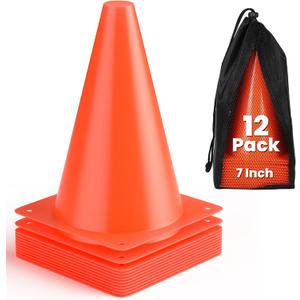 GHB Soccer Cones 7" of 12 Pack Disc Soccer Sport Cones Training Field Marker Agility Cones for Basketball, Coaching, Practice Equipment Includes Drills Guide