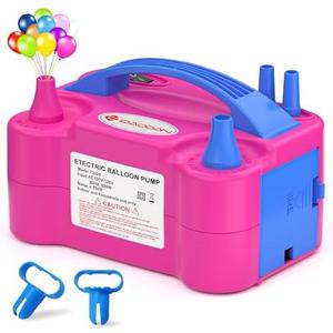 IDAODAN Electric Balloon Pump, Portable Electric Balloon Blower Machine Balloon Air Pump Dual Nozzle Rose Red 110V 600W Balloon Inflator for Party Decorations