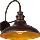 Outdoor Barn Light Fixture, 16 Inch Large Dome Farmhouse Exterior Wall Mount Light, Rustic Wall Sconce Indoor Wall Lighting Fixture, Industrial Bronze Gold Lantern for Porch, 1 Pack (Not Dusk to Dawn)