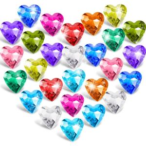 Hicarer 40 Pieces Diving Gem Pool Toys Colorful Diamond Crystal Acrylic Heart Shape Gems Summer Underwater Beach Games Swimming Pool Toys Training Gift Prize