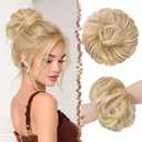 FESHFEN Large Messy Bun Hair Piece - Wavy Synthetic Chignon Scrunchies Elastic Ponytail Hair Extensions Thick Hairpieces for Women, Champagne Blonde & White Blonde 1.94oz