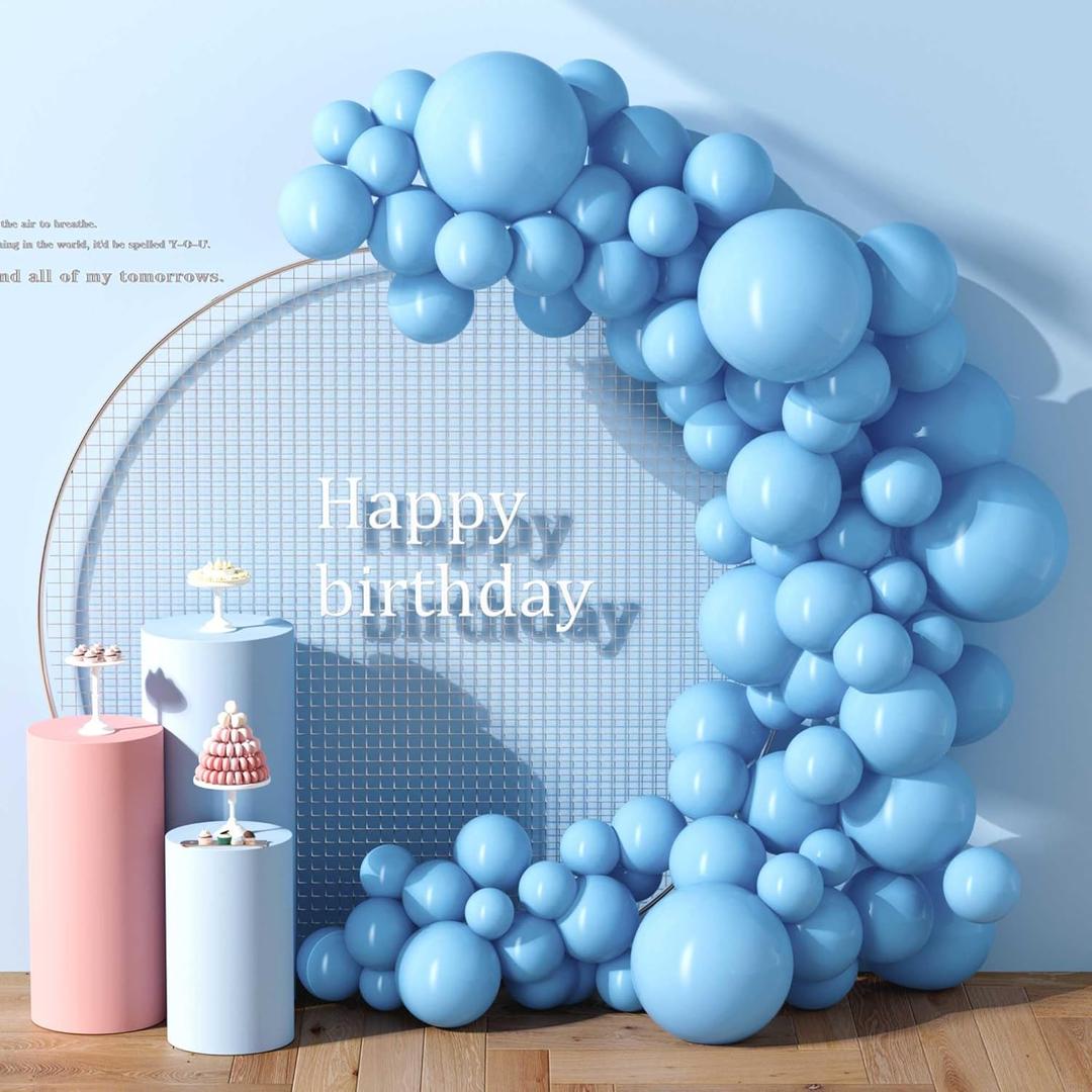 130PCS Light Blue Balloons, Latex Balloon Different Sizes 18/12/10/5 Inch, Helium Balloons with Ribbon, Party Balloon Set for Birthday Wedding Graduation Anniversary Baby Shower Decoration