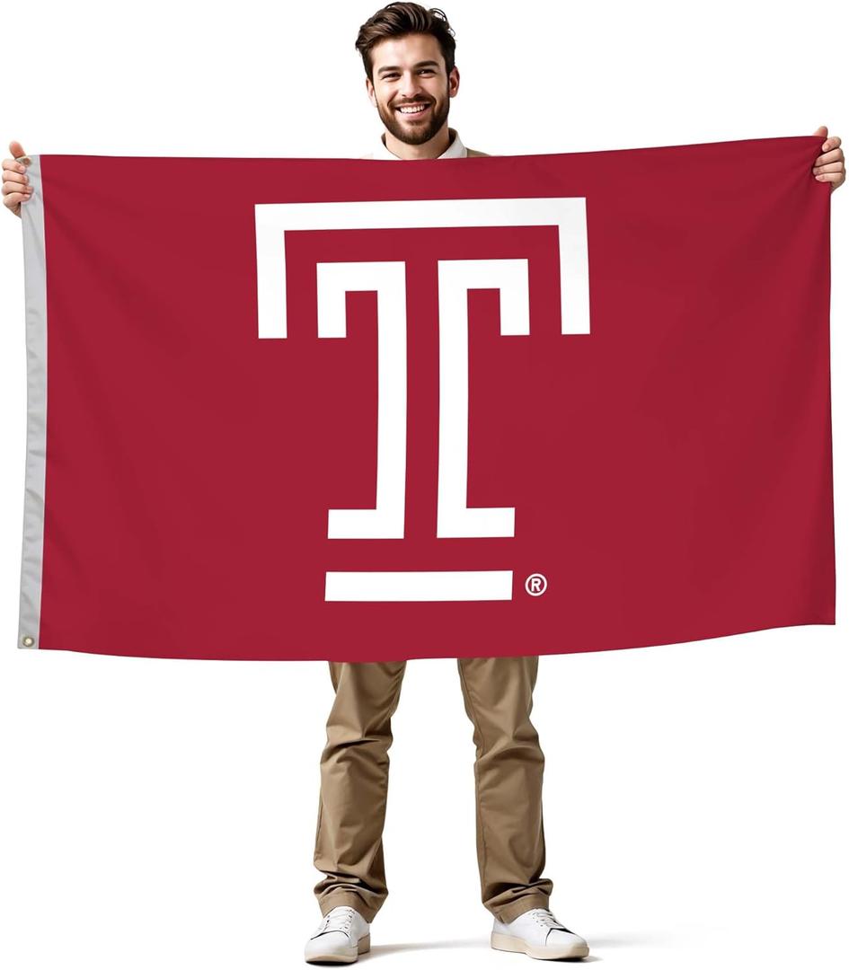 Temple Owls College Sports Printed Flag - NCAA Licensed - Nylon - School Banner (Red, White, Black) (3' x 5')