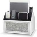 SWTHONY 360 Rotating TV Remote Control Holder Storage Caddy for Pad Phone Pen and Pencils, Makeup Brush, Silver Crushed Diamond Desk Organizer for Bedroom Livingroom