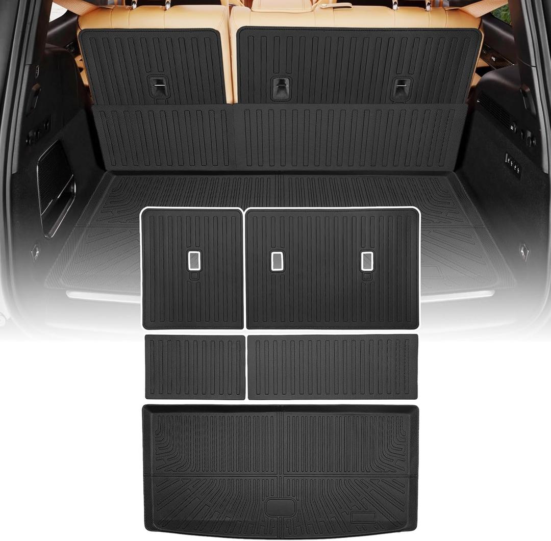 Cargo Liners Backrest Mat for Jeep Wagoneer/Grand Wagoneer Accessories 2022-2025 with Hook&Loop Rear Trunk Mat Rear Seat Back Cover Protector All Weather Anti-Slip Split Dog Liner 5 PCS