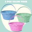 JOYIN 3 Pcs Easter Bamboo Baskets, Round Woven Goodie Basket with Handle, Empty Candy Toys Gift Basket for Easter Egg Hunt, Kids Party Treats Picnic Favors Decorations,10.25"X11"(Blue, Pink, Green)