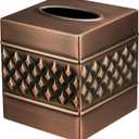 Monarch Abode Tissue Box Cover Square  Handcrafted Geo Embossed Antique Copper Finish Metal Tissue Holder Box for Bathroom Accessory, Aesthetic Decorative Facial Napkin Cube for Modern Home Dcor