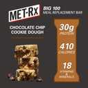 MET-Rx Big 100 Colossal Protein Bars, Chocolate Chip Cookie Dough Meal Replacement Bars, 9 Count (Pack of 1) (EXP 11/24/25)