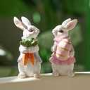Easter Decorations for Home - 2pcs Resin White Easter Bunny - Small Bunny Statues Figurines Decor for Indoor Table Centerpieces Decorations Tiered Tray,Tabletop - Spring Decor Rabbit 4.33 inch Tall