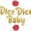 Pre-Strung Dice Dice Baby Casino Themed Glitter Banner - Bachelorette Party Decorations for Her - Party Supplies, Favors and Gifts