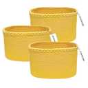 DAVIHOMI 3Pack Rectangular Woven Cotton Rope Basket for Storage, Gift Baskets for Handles, Cloth Storage Baskets for Organizing-13.5" x 11" x 9.5" home decor for Living Room, Bathroom-Yellow