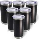 AIANJI 20oz Tumbler Bulk Stainless Steel Tumblers with Lid Vacuum Insulated Double Wall Travel Coffee Mug Powder Coated Tumbler Cup for Hot and Cold Drinks(Black, 6 pack)