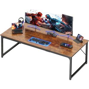 PRAISUN 70.8 X 29.5 Inch Computer Desk with Deeper Desktop, Gaming Office Writing Work Desk for Home Office, Study, Bedroom, Work from Home, Metal Frame, Rustic Brown