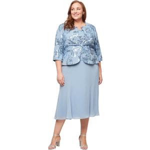 Alex Evenings Women's Tea Length Mother of The Bride Jacket Dress, Formal Events, Wedding Guest, Dusty Blue, 16W