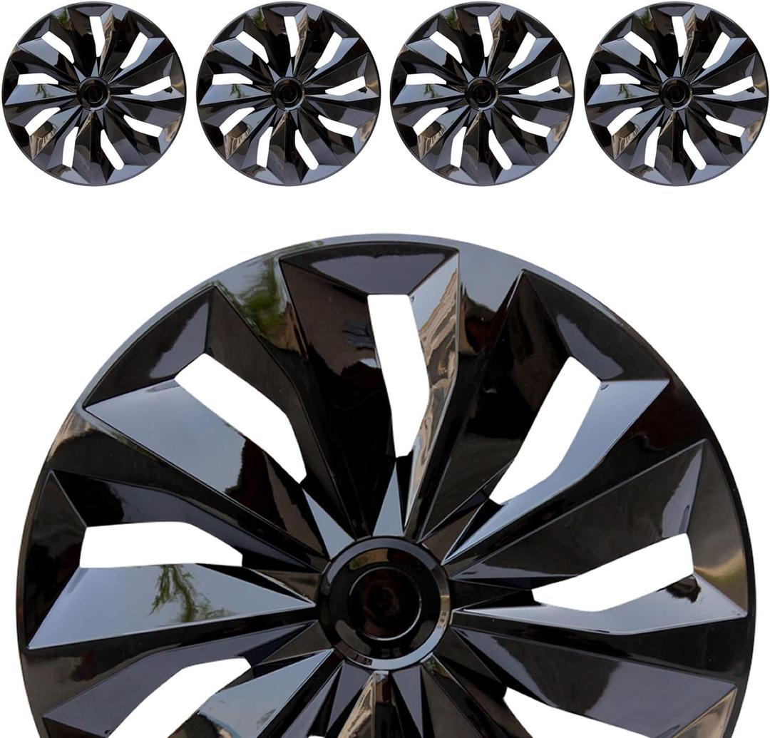 Hubcaps Wheel Cover Replacement R16 Size Hub Cap Universal-Fit Steel Wheel Rim Caps ABS Tire Covers for Most Cars Trucks Sedans SUV -Set of 4（16-inch，Black）