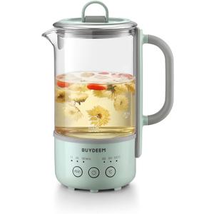 BUYDEEM K313 Travel Electric Kettle, Mini Healthy-Care Beverage Kettle, Tea Maker with Heat Resistant DURAN Glass & Durable Pro 18/10 Pro Stainless Steel, 0.6L, Cozy Greenish