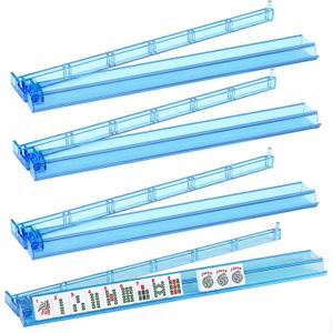 Mahjong All-in-One Tile Rack & Pusher, Blue Clear Acrylic Mahjong Rack and Pusher Combo, Modern American Mahjong Tile Racks, Set of 4, 17.72 Inches