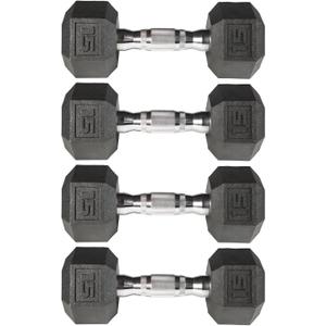 York Barbell PVC Hex Dumbbell with Chrome Ergonomic Handle 15lB, Durable Noise-Reducing PVC Coated Dumbbells Weights for Strength Training, Bodybuilding, Lifting, Exercise & Home Gym Fitness (Black - Pack of 4)