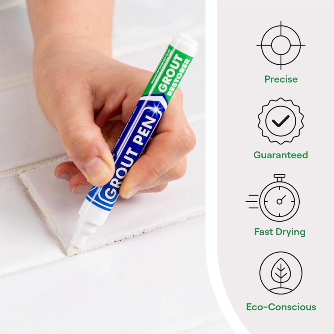 Grout Pen White Tile Grout Paint: Waterproof Grout Paint Pen, Whitener and Grout Sealer Marker for Cleaner Looking Grout Lines - White, Narrow 5mm Tip (7mL) - 2 Pack