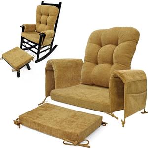 5 PCS Glider Rocker Replacement Cushions with Storage Side Pocket, Luxuriy Chenille Fabric Foam & Microfiber Filling, Thickened & Supportive Rocking Chair Cushion Set, Yellow