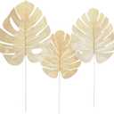 LIFKOME 12pcs Artificial Gold Palm Leaves Golden Monstera Artificial Decorative Leaves Golden Faux Tropical Leaves for Home Wedding Party Hawaiian Decoration (Size S+ +L)