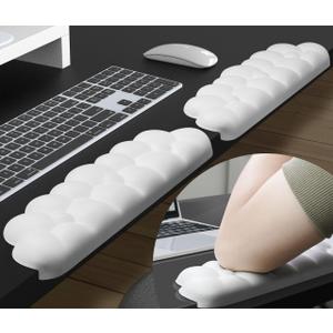 JIKIOU Leather L-Shaped Desk Elbow Pad for Desk, Cute Cloud Memory Foam Elbow Support Padding with Non-Slip, 2 Pack Ergonomic Desk Edge Cushion, Wrist Comfort Support for Office Home White