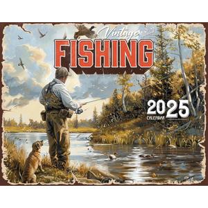 2025 Vintage Fishing Wall Calendar 16-Month X-Large Size 14x22, Best Retro Country Living Calendar by The KING Company-Monster Calendars