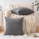 EMEMA 18x18 Inch Pillow CoversPack of 2 Soft Chenille Decorative Couch Pillow Covers Farmhouse Solid Dyed Square Pillowcases for Sofa Bed Gray(Only Covers)