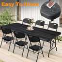 6ft Folding Table, Portable Heavy Duty Plastic Fold-in-Half Utility Table for Indoor/Outdoor Use, Dining, Camping, Picnic, Party, Black Woodgrain, 27.56 inches x 70.87 inches x 29.13 inches