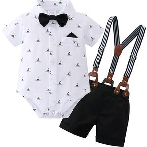 YUEMION Infant Baby Boy Clothes Gentleman Outfits Suits Summer Short Sleeve Bowtie Bodysuit Shirts + Suspender Shorts(18-24M)