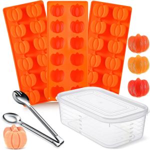 Mimorou 5 Pack Thanksgiving Pumpkin Silicone Mold Set Include 3 Pcs Pumpkin Cake Candy Molds with Sealed Box, Stainless Steel Tong for Thanksgiving Ice Cube Cookie Chocolates Candle Soap Cake Jelly