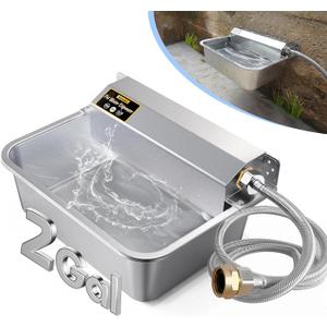 PETIMI Automatic Dog Water Dispenser, 2 Gallons 304 Stainless Steel Dog Water Bowl for Indoor/Outdoor, Large Water Bowl for Pets & Livestock, Anti Tip, Wide Mouth, Water Auto Fill, Fit GHT 3/4" Faucet