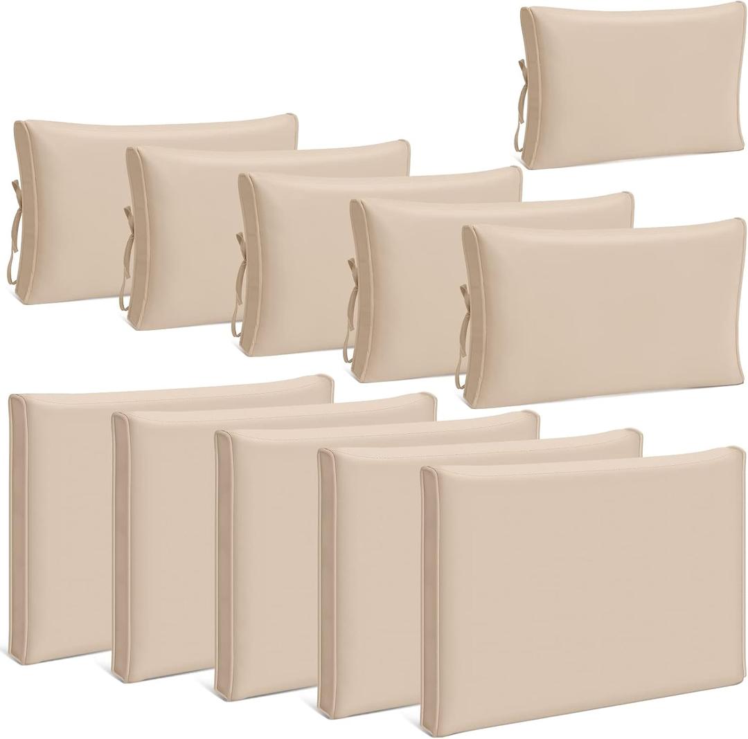 Patelai 11 Pcs Waterproof Patio Cushion Covers for Outdoor Sectional Furniture Wicker Rattan Patio Sofa Couch Chair Seat Pillow Slipcovers, 3 Sizes Covers Only (25.4 x 25.4X 3.54,Beige)