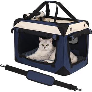 KVIDA Soft-Sided Pet Carrier 24"x16"x16" for 2 Cats or Small Dogs (Up to 55lbs), Waterproof, Foldable & Machine Washable, Plush Travel Crate & Portable Cat Bed for Home & Travel Use (Navy Blue)