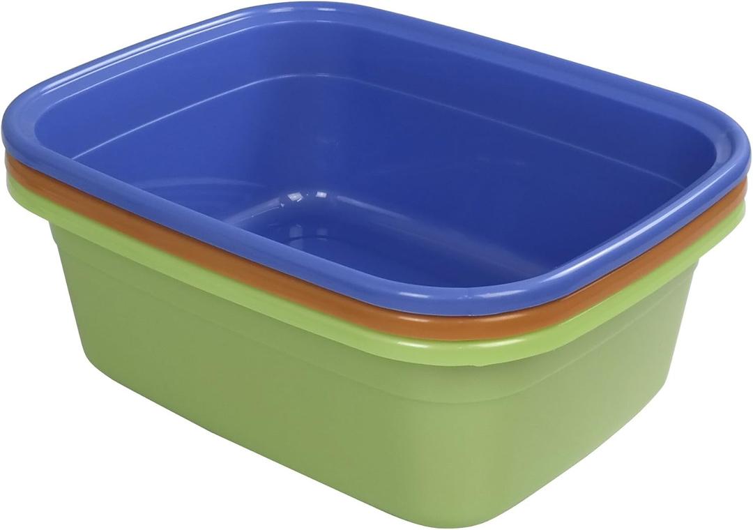 3-Pack 12 Quart Dish Pan, Rectangular Plastic Dish Pan