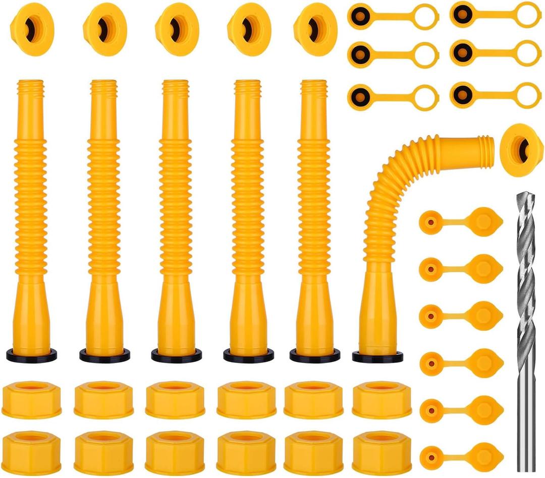 Gas Can Spout Replacement, Gas Can Nozzle Replacement, Upgraded (6Kit-Yellow) Includes 37 Accessories, Flexible Pour Nozzle Suitable for Most 1/2/5/10 Gal Oil Cans, Leak-proof Design