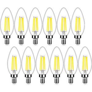 12-Pack Dimmable E12 LED Candelabra Bulbs 40Watt Equivalent, 5000K Daylight White, 450Lumens, 4W B11 Vintage Chandelier Light Bulbs, LED Filament Clear Glass Candle Lamp for Ceiling Fan Home Decor (12 Count (Pack of 1))