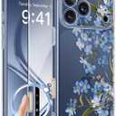 GVIEWIN for iPhone 17 Pro Case with Screen Protector, Upgraded [Full Camera Protection] [Non Yellowing] Floral Slim Shockproof Clear Women Phone Cover for iPhone 17 Pro 6.3" (Aconite/Blue)