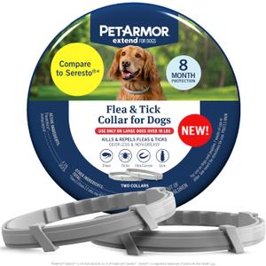 PetArmor Extend Large Dog Flea and Tick Treatment & Prevention, Collar for Large Dogs Above 18 lbs., 8 Months of Protection, Odorless & Non-Greasy, Waterproof, Kills Fleas, Ticks, and Larvae, 2 Count