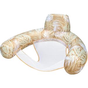 SLOOSH Inflatable Pool Noodle Chair, Pool Floats Chair Adult with Plant Pattern, Floating Water Hammock, Blow up Pool Noodles Rafts for Relaxing Swimming Party Summer Water Beach Lake Fun, Champagne  