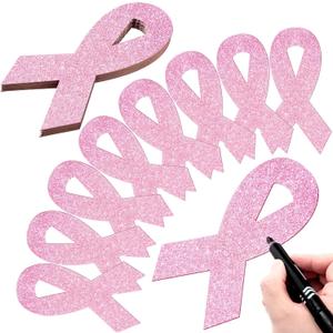80 Pcs Pink Ribbon Cutouts Breast Cancer Awareness Glitter Paper Cutouts 7.9 Inch Breast Cancer Awareness Accessories for Party Decoration Women Girls Survivor Charity Fundraising(80 Pieces)