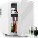 4L Mini Skincare Fridge with Dimmable LED Mirror | Holds 6 Cans | Portable Cooler & Warmer for Cosmetics, Skincare, Bedroom & Office | Compact Refrigerator, White