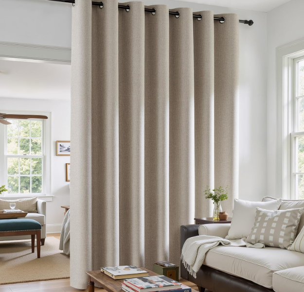 jinchan Room Darkening Linen Textured Curtain Extra Wide Room Divider for Living Room Bedroom Grommet Top Room Darkening Drapery 100" W x 84" L Greyish Beige 1 Panel