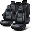 Black Car Seat Covers Full Set, Breathable Leather Automotive Front and Rear Seat Covers with Headrest, Waterproof Auto Seat Protectors Fit for Most Sedans SUV Pick-up Truck
