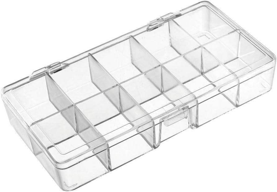 uxcell Component Storage Box - Plastic Fixed 10 Grids Clear White 176x88x30mm