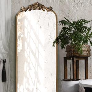 OUSHUAI Large Gold Antique Mirror, Tall Arched Floor Mirror,Ornate Design Vintage Wall Mirror Decor for Entryway,Hallway,Living Room,Fireplace 18"X53"