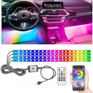 STONEBANKS 5.9FT Car LED Strip Lights, 72LEDs Smart RGB Car Interior Lights with APP & Remote Dual Control, Multicolor Music Sync and Mic Mode 4-in-1 Lines Design LED Lights for Car Decor