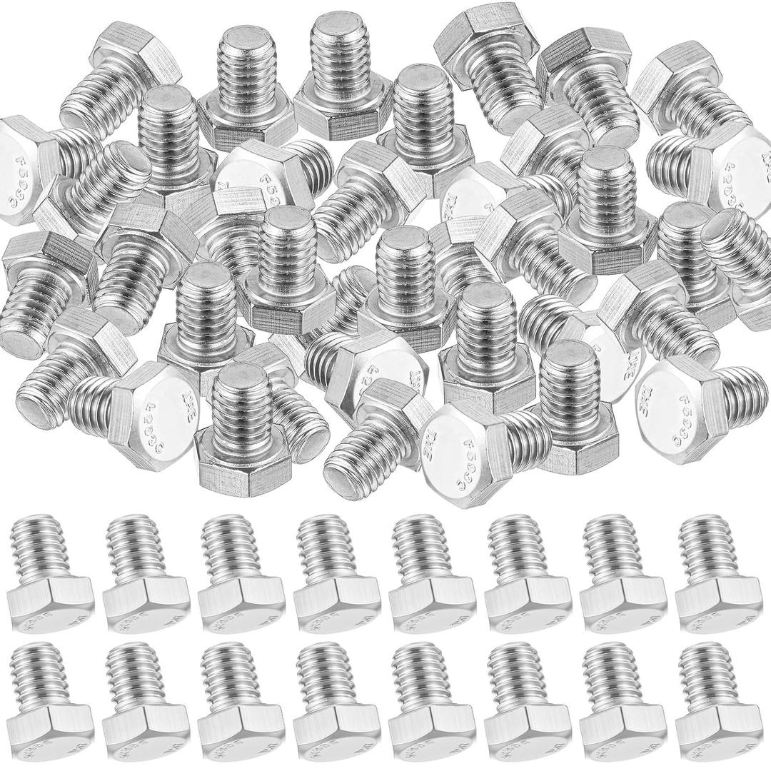 Zonon 50 Pcs 3/8-16 x 1/2" Hex Head Screw Bolt 18-8 (304) Stainless Steel Hexagon Bolts, Fully Threaded, Plain Finish, External Hex Drive (Silver)