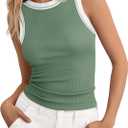 BTFBM High Neck Tank Top for Women Sleeveless Ribbed Y2k Clothes Basic Shirts Going Out Outfits Spring Summer Tops 2026 (Medium, Sage Green)